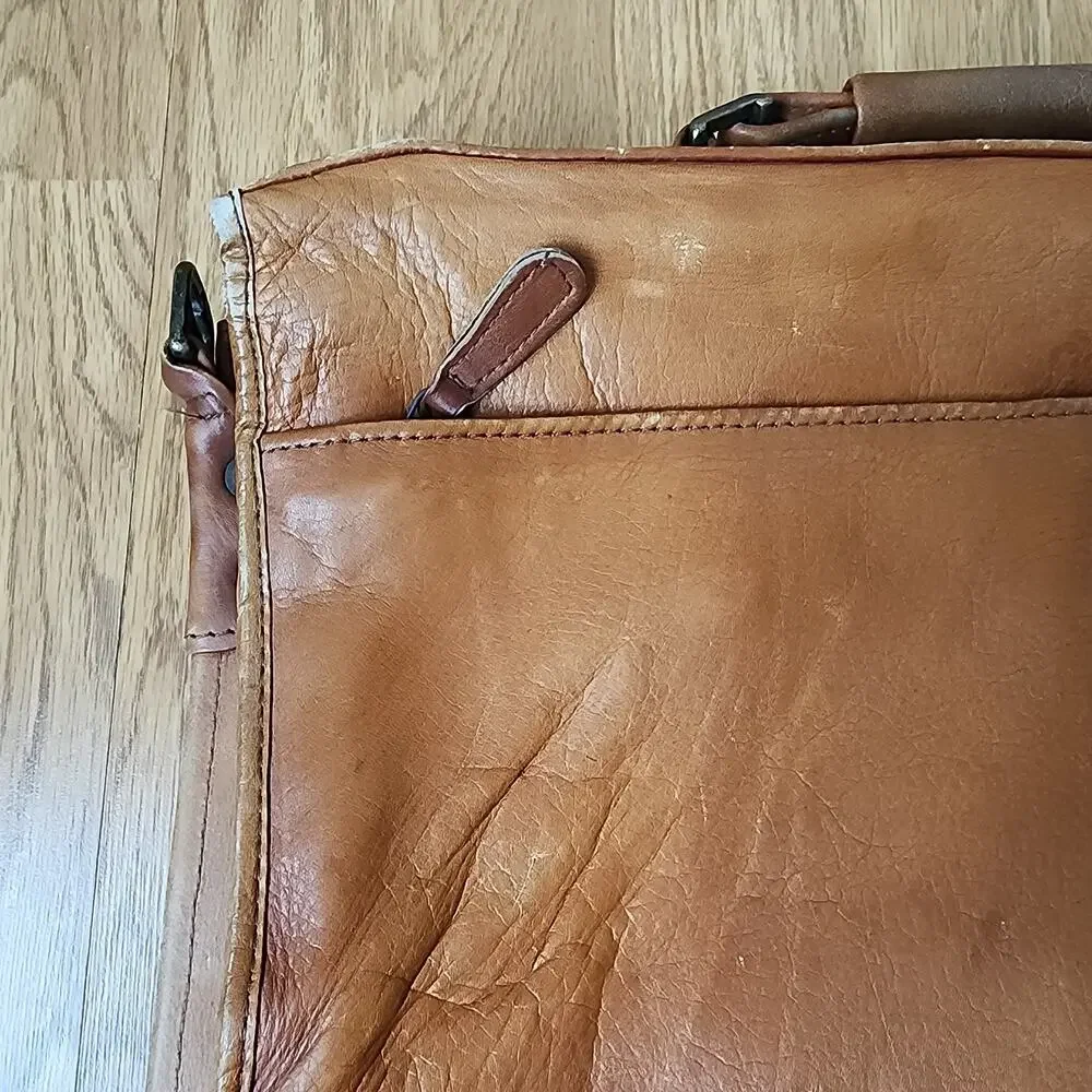 Vintage Leather Messenger Bag Laptop Satchel Brown Briefcase Handle 15